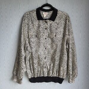 Vtg 90s‎ Lauren Lee Womens XXL Animal Print Satin Bomber Blouse Retro Funky
